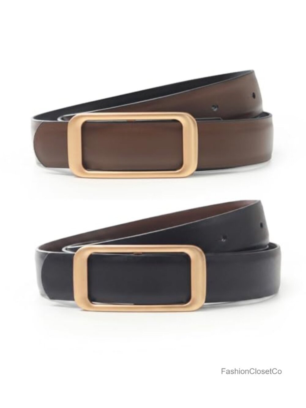 Full Grain Genuine Leather Belt Reversible Gold Buckle Thin Waist Belt